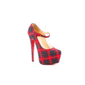 Christian Louboutin Mary Jane Pumps PLAID LADY DAF TARTAN Wool Heels Size 36.5
